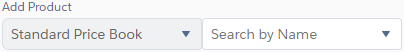 Screenshot showing Add Product drop-down with Price Book drop-down