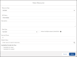 Screenshot of Creating a Variable in the Flow UI