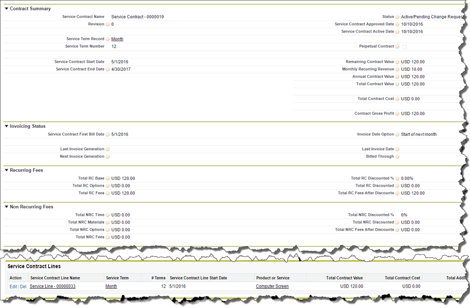 Standard service contract service terms.