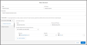 Screenshot of New Decision window in the Flow UI