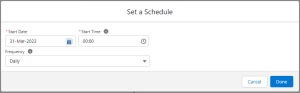 Screenshot of Set a Schedule window in the Flow UI