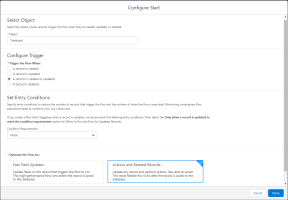 Screenshot of Configuring the Start of a Synchronize Flow