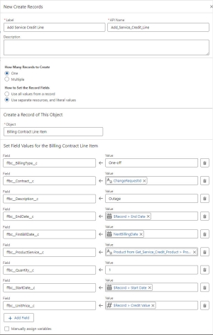 Screenshot of Create Records window in the Flow UI