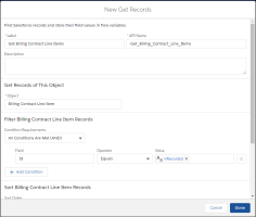 Screenshot of Creating a Get Records Element for Billing Contract Line Item